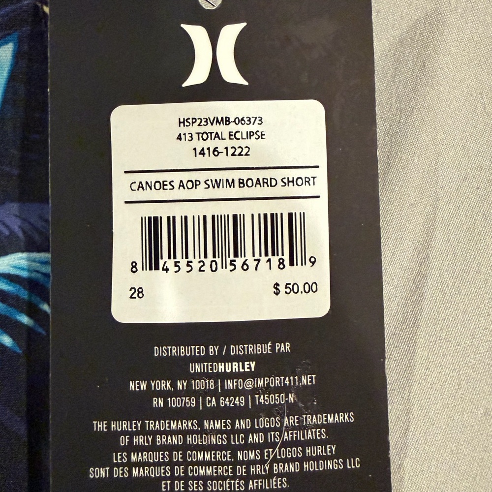 Hurley Men’s Black Boardshorts with Blue Palm Print and Yellow Sun Accents NWT - Picture 4 of 7
